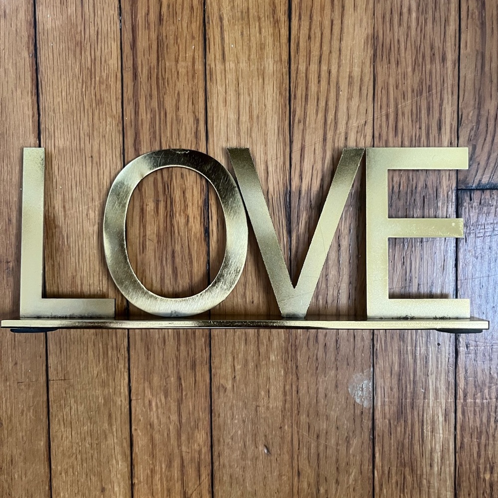 Love Sign Statue Figurine Gold Brass Pop Art Fairycore Grunge Home Decor Peace